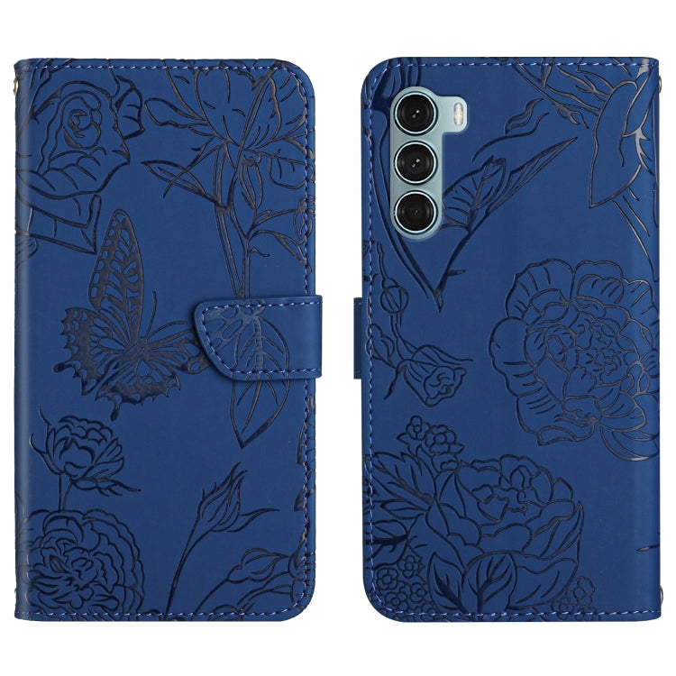 Skin Feel Butterfly Peony Embossed Leather Phone Case, For Motorola Moto G200 5G