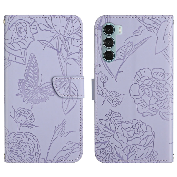Skin Feel Butterfly Peony Embossed Leather Phone Case, For Motorola Moto G200 5G