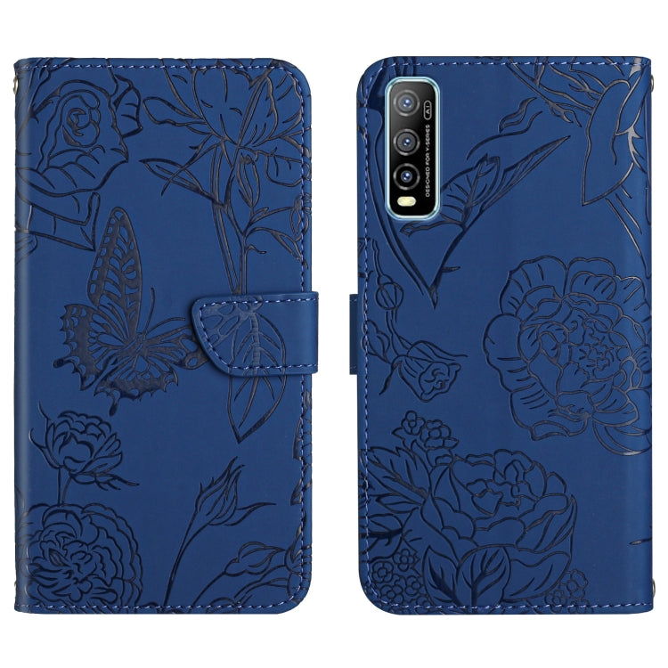Skin Feel Butterfly Peony Embossed Leather Phone Case, For vivo Y70s, For vivo Y72 5G