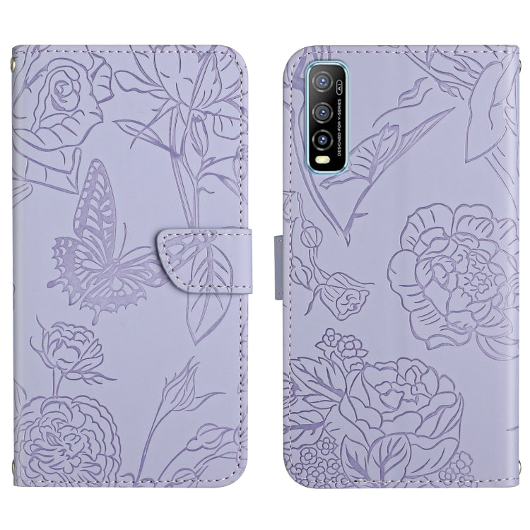 Skin Feel Butterfly Peony Embossed Leather Phone Case, For vivo Y70s, For vivo Y72 5G