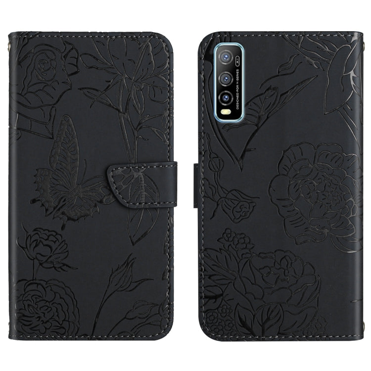 Skin Feel Butterfly Peony Embossed Leather Phone Case, For vivo Y70s, For vivo Y72 5G