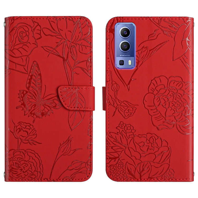 Skin Feel Butterfly Peony Embossed Leather Phone Case, For vivo Y70s, For vivo Y72 5G