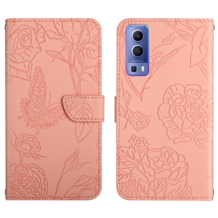 Skin Feel Butterfly Peony Embossed Leather Phone Case, For vivo Y70s, For vivo Y72 5G