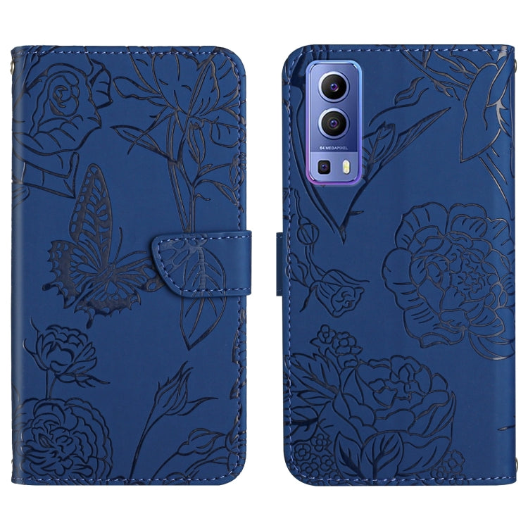 Skin Feel Butterfly Peony Embossed Leather Phone Case, For vivo Y70s, For vivo Y72 5G