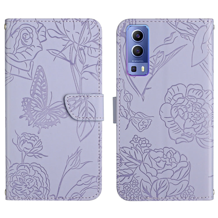Skin Feel Butterfly Peony Embossed Leather Phone Case, For vivo Y70s, For vivo Y72 5G