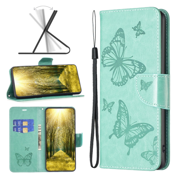 Two Butterflies Embossing Leather Phone Case, For Xiaomi Redmi 10 5G / Note 11E, For Xiaomi Redmi 10C