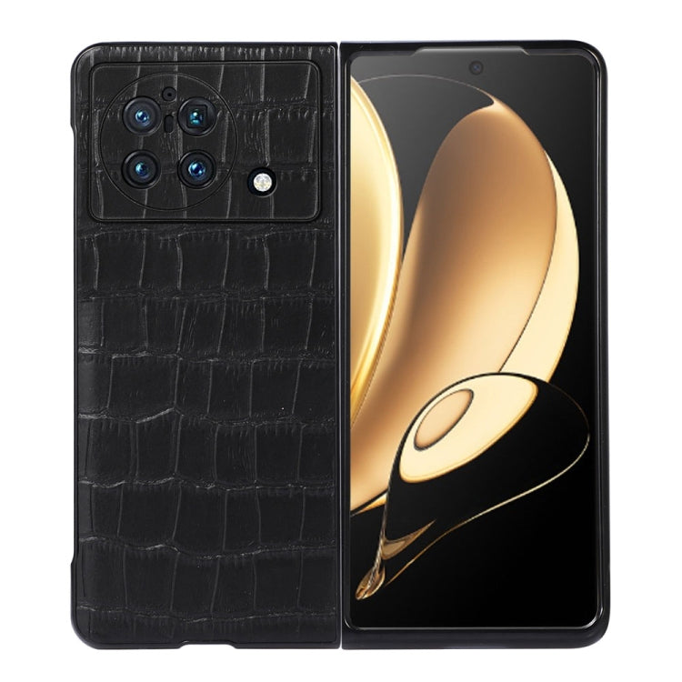 Accurate Hole Crocodile Texture Genuine Leather Phone Case, For vivo X Fold