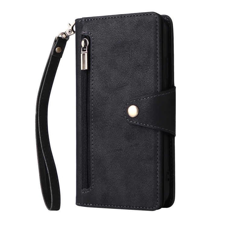 Rivet Buckle 9 Cards Three Fold Leather Phone Case, For iPhone XR, For iPhone XS Max, For iPhone 11 Pro Max, For iPhone 13 Pro, For iPhone 13 Pro Max