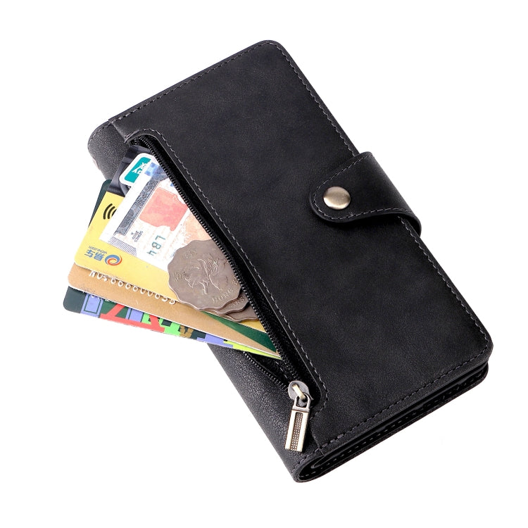 Rivet Buckle 9 Cards Three Fold Leather Phone Case, For iPhone XR, For iPhone XS Max, For iPhone 11 Pro Max, For iPhone 13 Pro, For iPhone 13 Pro Max