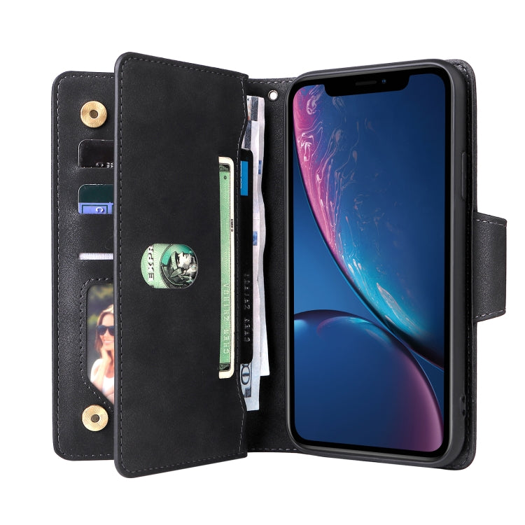 Rivet Buckle 9 Cards Three Fold Leather Phone Case, For iPhone XR, For iPhone XS Max, For iPhone 11 Pro Max, For iPhone 13 Pro, For iPhone 13 Pro Max