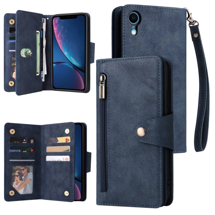 Rivet Buckle 9 Cards Three Fold Leather Phone Case, For iPhone XR, For iPhone XS Max, For iPhone 11 Pro Max, For iPhone 13 Pro, For iPhone 13 Pro Max
