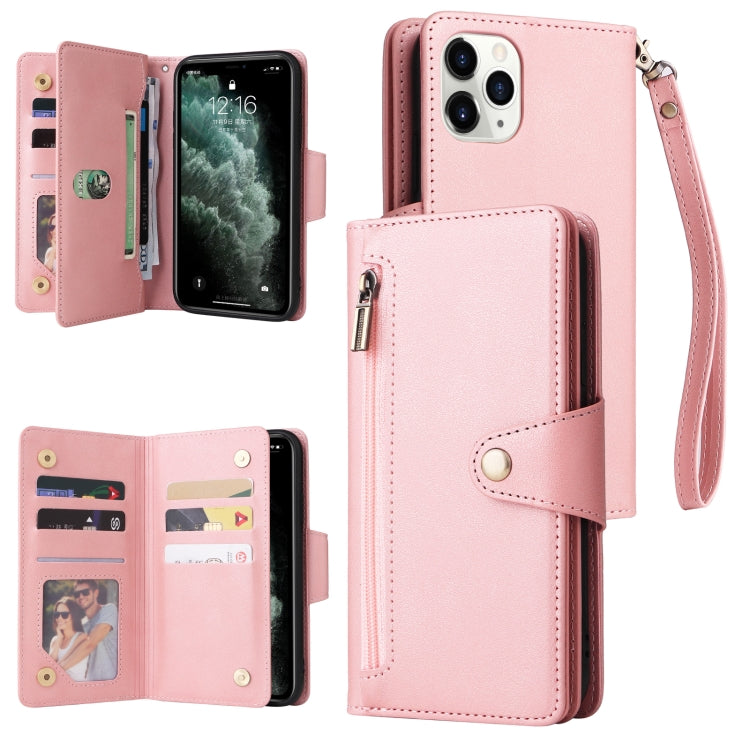 Rivet Buckle 9 Cards Three Fold Leather Phone Case, For iPhone XR, For iPhone XS Max, For iPhone 11 Pro Max, For iPhone 13 Pro, For iPhone 13 Pro Max