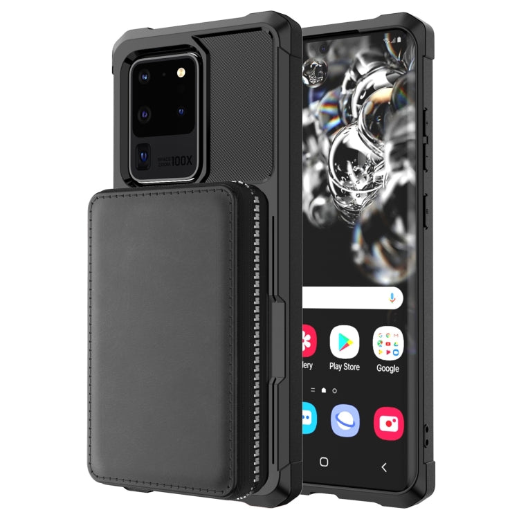 Zipper Wallet Card Bag PU Back Phone Case, For Samsung Galaxy S20, For Samsung Galaxy S20+, For Samsung Galaxy S20 Ultra, For Samsung Galaxy Note10