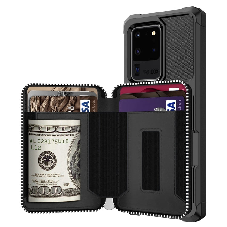 Zipper Wallet Card Bag PU Back Phone Case, For Samsung Galaxy S20, For Samsung Galaxy S20+, For Samsung Galaxy S20 Ultra, For Samsung Galaxy Note10