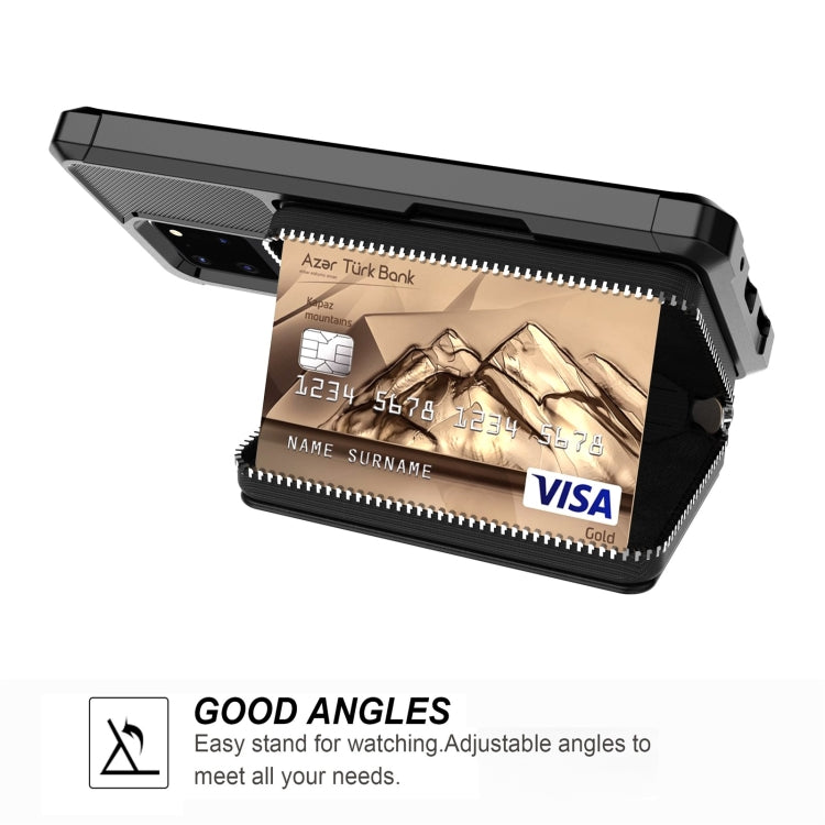 Zipper Wallet Card Bag PU Back Phone Case, For Samsung Galaxy S20, For Samsung Galaxy S20+, For Samsung Galaxy S20 Ultra, For Samsung Galaxy Note10