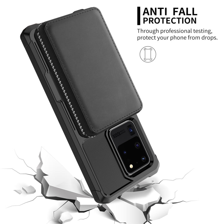 Zipper Wallet Card Bag PU Back Phone Case, For Samsung Galaxy S20, For Samsung Galaxy S20+, For Samsung Galaxy S20 Ultra, For Samsung Galaxy Note10