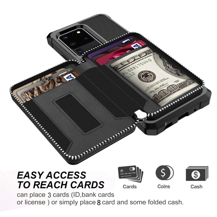 Zipper Wallet Card Bag PU Back Phone Case, For Samsung Galaxy S20, For Samsung Galaxy S20+, For Samsung Galaxy S20 Ultra, For Samsung Galaxy Note10