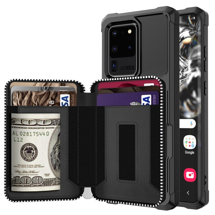 Zipper Wallet Card Bag PU Back Phone Case, For Samsung Galaxy S20, For Samsung Galaxy S20+, For Samsung Galaxy S20 Ultra, For Samsung Galaxy Note10