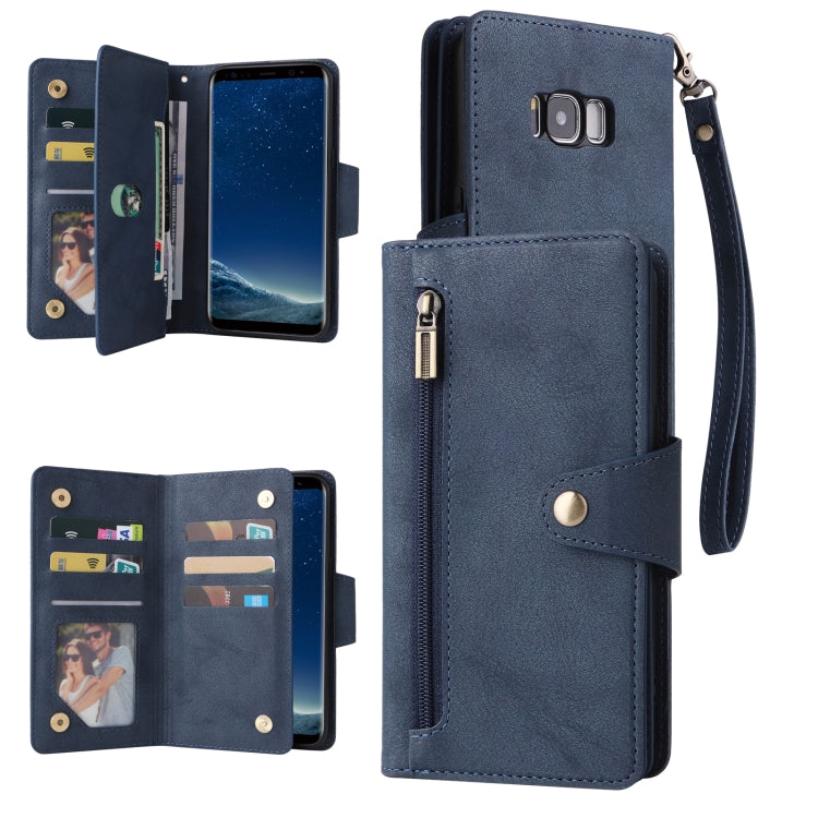 Rivet Buckle 9 Cards Three Fold Leather Phone Case, For Samsung Galaxy Note10 Lite, For Samsung Galaxy Note10+, For Samsung Galaxy Note20 Ultra, For Samsung Galaxy S8, For Samsung Galaxy S9, For Samsung Galaxy S9+, For Samsung Galaxy S10               ...