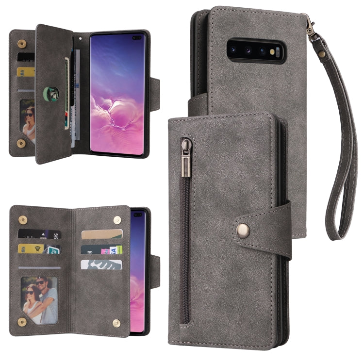 Rivet Buckle 9 Cards Three Fold Leather Phone Case, For Samsung Galaxy Note10 Lite, For Samsung Galaxy Note10+, For Samsung Galaxy Note20 Ultra, For Samsung Galaxy S8, For Samsung Galaxy S9, For Samsung Galaxy S9+, For Samsung Galaxy S10               ...