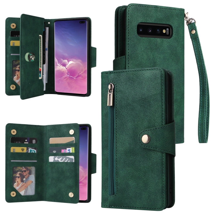 Rivet Buckle 9 Cards Three Fold Leather Phone Case, For Samsung Galaxy Note10 Lite, For Samsung Galaxy Note10+, For Samsung Galaxy Note20 Ultra, For Samsung Galaxy S8, For Samsung Galaxy S9, For Samsung Galaxy S9+, For Samsung Galaxy S10               ...