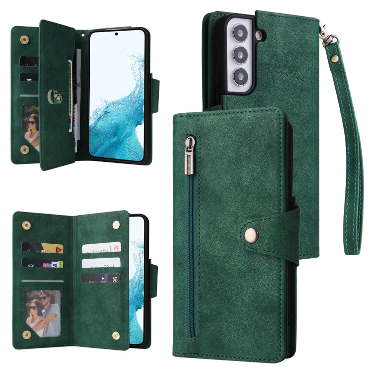 Rivet Buckle 9 Cards Three Fold Leather Phone Case, For Samsung Galaxy S10e, For Samsung Galaxy S20, For Samsung Galaxy S20 FE 5G, For Samsung Galaxy S20+, For Samsung Galaxy S21 5G, For Samsung Galaxy S21 FE 5G, For Samsung Galaxy S21+                ...