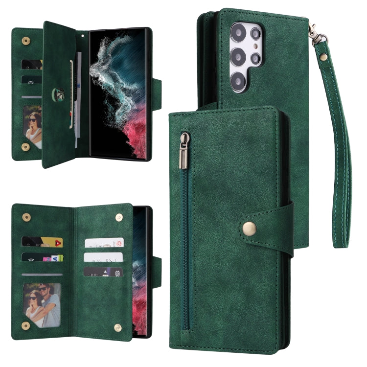 Rivet Buckle 9 Cards Three Fold Leather Phone Case, For Samsung Galaxy S22+, For Samsung Galaxy S22 Ultra 5G, For Samsung Galaxy A02, For Samsung Galaxy A03S 166mm, For Samsung Galaxy A10, For Samsung Galaxy A10s, For Samsung Galaxy A11 EU Version     ...