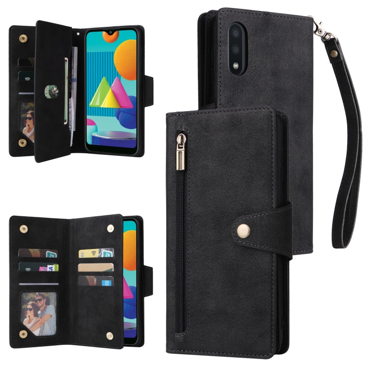Rivet Buckle 9 Cards Three Fold Leather Phone Case, For Samsung Galaxy S22+, For Samsung Galaxy S22 Ultra 5G, For Samsung Galaxy A02, For Samsung Galaxy A03S 166mm, For Samsung Galaxy A10, For Samsung Galaxy A10s, For Samsung Galaxy A11 EU Version     ...