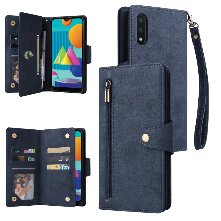 Rivet Buckle 9 Cards Three Fold Leather Phone Case, For Samsung Galaxy S22+, For Samsung Galaxy S22 Ultra 5G, For Samsung Galaxy A02, For Samsung Galaxy A03S 166mm, For Samsung Galaxy A10, For Samsung Galaxy A10s, For Samsung Galaxy A11 EU Version     ...