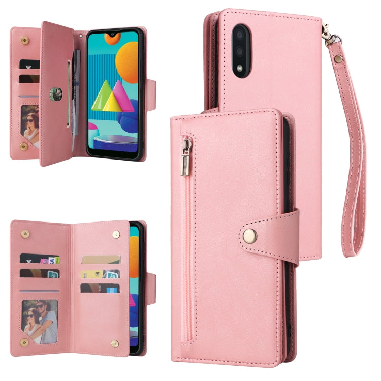 Rivet Buckle 9 Cards Three Fold Leather Phone Case, For Samsung Galaxy S22+, For Samsung Galaxy S22 Ultra 5G, For Samsung Galaxy A02, For Samsung Galaxy A03S 166mm, For Samsung Galaxy A10, For Samsung Galaxy A10s, For Samsung Galaxy A11 EU Version     ...