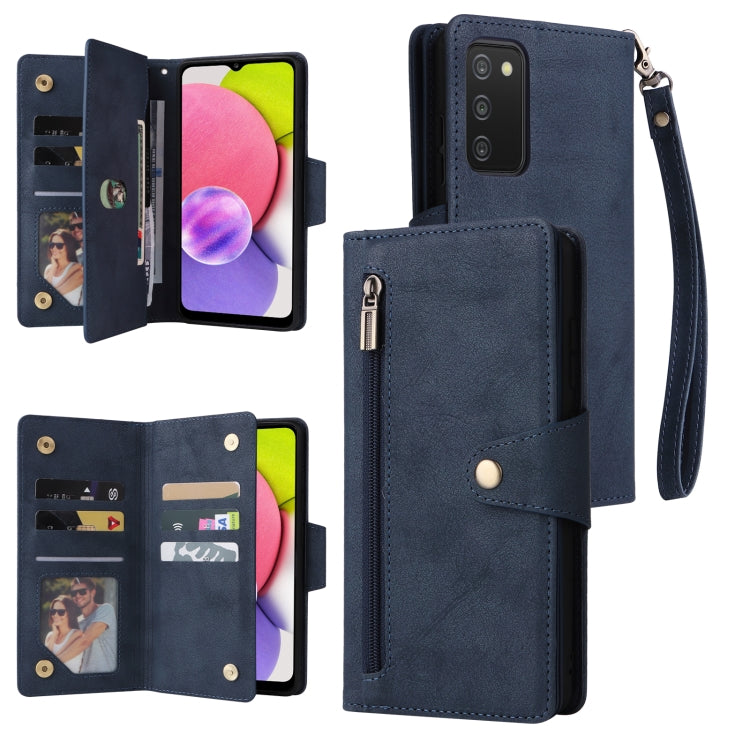 Rivet Buckle 9 Cards Three Fold Leather Phone Case, For Samsung Galaxy S22+, For Samsung Galaxy S22 Ultra 5G, For Samsung Galaxy A02, For Samsung Galaxy A03S 166mm, For Samsung Galaxy A10, For Samsung Galaxy A10s, For Samsung Galaxy A11 EU Version     ...