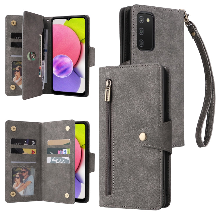 Rivet Buckle 9 Cards Three Fold Leather Phone Case, For Samsung Galaxy S22+, For Samsung Galaxy S22 Ultra 5G, For Samsung Galaxy A02, For Samsung Galaxy A03S 166mm, For Samsung Galaxy A10, For Samsung Galaxy A10s, For Samsung Galaxy A11 EU Version     ...