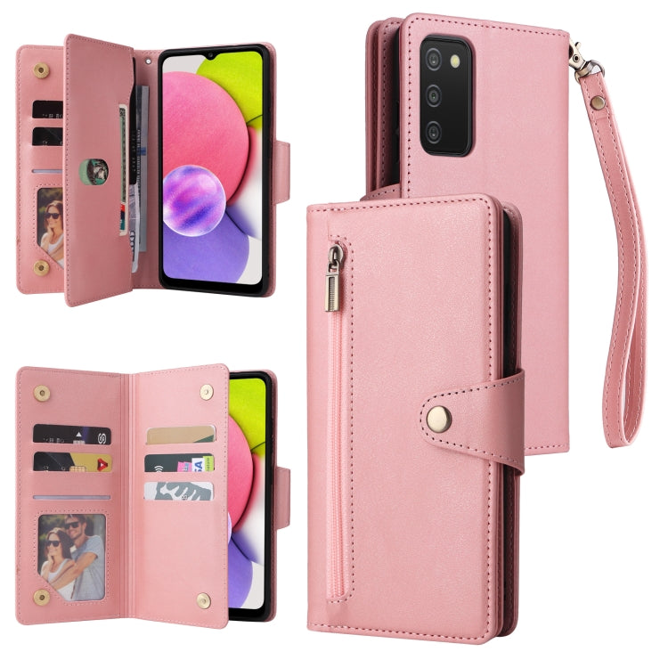Rivet Buckle 9 Cards Three Fold Leather Phone Case, For Samsung Galaxy S22+, For Samsung Galaxy S22 Ultra 5G, For Samsung Galaxy A02, For Samsung Galaxy A03S 166mm, For Samsung Galaxy A10, For Samsung Galaxy A10s, For Samsung Galaxy A11 EU Version     ...