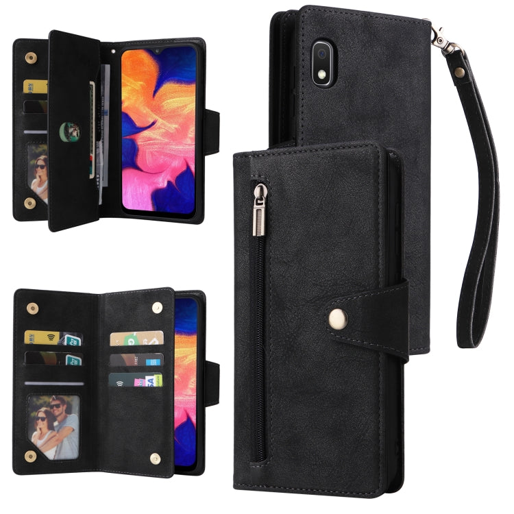 Rivet Buckle 9 Cards Three Fold Leather Phone Case, For Samsung Galaxy S22+, For Samsung Galaxy S22 Ultra 5G, For Samsung Galaxy A02, For Samsung Galaxy A03S 166mm, For Samsung Galaxy A10, For Samsung Galaxy A10s, For Samsung Galaxy A11 EU Version     ...