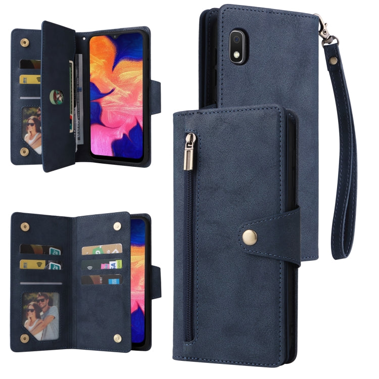 Rivet Buckle 9 Cards Three Fold Leather Phone Case, For Samsung Galaxy S22+, For Samsung Galaxy S22 Ultra 5G, For Samsung Galaxy A02, For Samsung Galaxy A03S 166mm, For Samsung Galaxy A10, For Samsung Galaxy A10s, For Samsung Galaxy A11 EU Version     ...