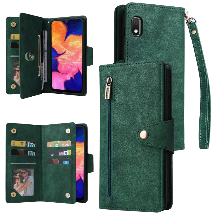 Rivet Buckle 9 Cards Three Fold Leather Phone Case, For Samsung Galaxy S22+, For Samsung Galaxy S22 Ultra 5G, For Samsung Galaxy A02, For Samsung Galaxy A03S 166mm, For Samsung Galaxy A10, For Samsung Galaxy A10s, For Samsung Galaxy A11 EU Version     ...
