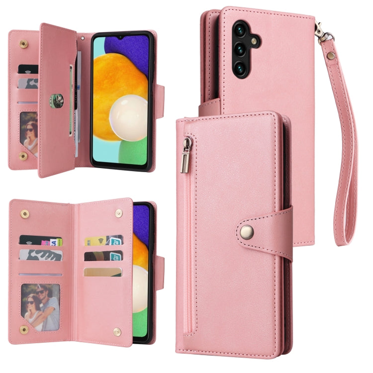 Rivet Buckle 9 Cards Three Fold Leather Phone Case, For Samsung Galaxy S22+, For Samsung Galaxy S22 Ultra 5G, For Samsung Galaxy A02, For Samsung Galaxy A03S 166mm, For Samsung Galaxy A10, For Samsung Galaxy A10s, For Samsung Galaxy A11 EU Version     ...