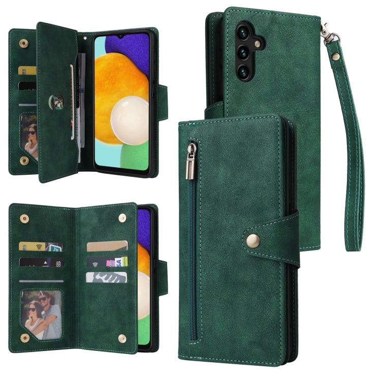 Rivet Buckle 9 Cards Three Fold Leather Phone Case, For Samsung Galaxy S22+, For Samsung Galaxy S22 Ultra 5G, For Samsung Galaxy A02, For Samsung Galaxy A03S 166mm, For Samsung Galaxy A10, For Samsung Galaxy A10s, For Samsung Galaxy A11 EU Version     ...