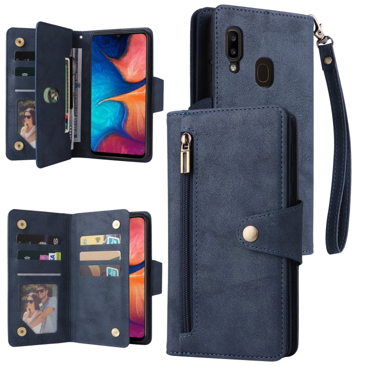 Rivet Buckle 9 Cards Three Fold Leather Phone Case, For Samsung Galaxy A20, For Samsung Galaxy A20E, For Samsung Galaxy A20S, For Samsung Galaxy A21 EU Version, For Samsung Galaxy A21S, For Samsung Galaxy A22 4G, For Samsung Galaxy A22 5G              ...