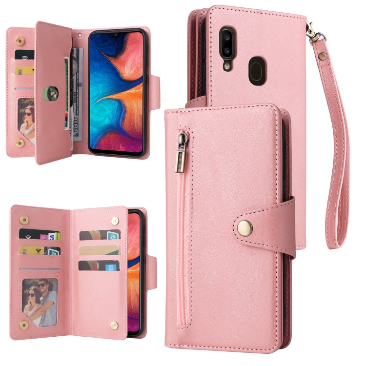Rivet Buckle 9 Cards Three Fold Leather Phone Case, For Samsung Galaxy A20, For Samsung Galaxy A20E, For Samsung Galaxy A20S, For Samsung Galaxy A21 EU Version, For Samsung Galaxy A21S, For Samsung Galaxy A22 4G, For Samsung Galaxy A22 5G              ...