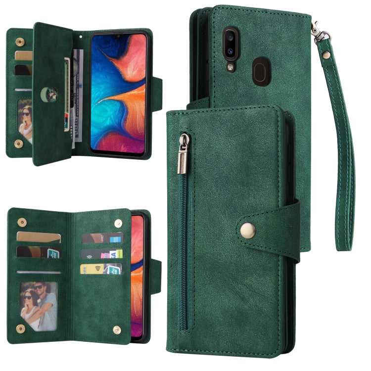 Rivet Buckle 9 Cards Three Fold Leather Phone Case, For Samsung Galaxy A20, For Samsung Galaxy A20E, For Samsung Galaxy A20S, For Samsung Galaxy A21 EU Version, For Samsung Galaxy A21S, For Samsung Galaxy A22 4G, For Samsung Galaxy A22 5G              ...