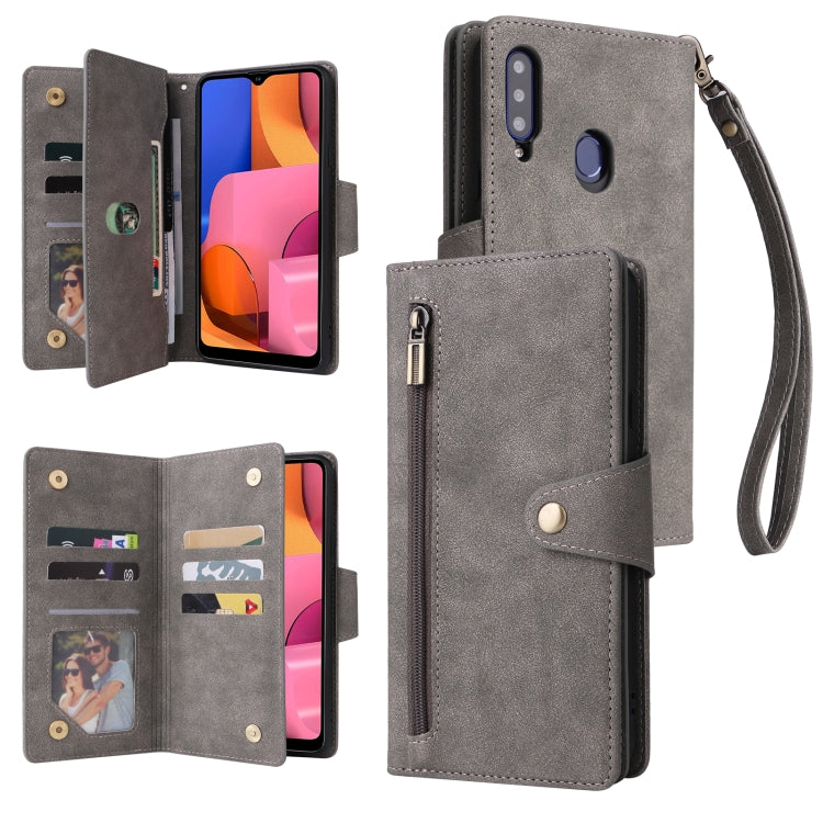 Rivet Buckle 9 Cards Three Fold Leather Phone Case, For Samsung Galaxy A20, For Samsung Galaxy A20E, For Samsung Galaxy A20S, For Samsung Galaxy A21 EU Version, For Samsung Galaxy A21S, For Samsung Galaxy A22 4G, For Samsung Galaxy A22 5G              ...