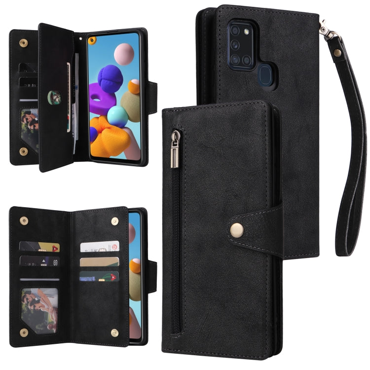 Rivet Buckle 9 Cards Three Fold Leather Phone Case, For Samsung Galaxy A20, For Samsung Galaxy A20E, For Samsung Galaxy A20S, For Samsung Galaxy A21 EU Version, For Samsung Galaxy A21S, For Samsung Galaxy A22 4G, For Samsung Galaxy A22 5G              ...