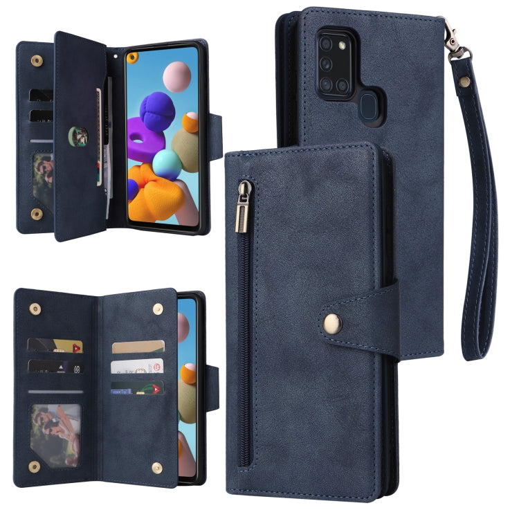 Rivet Buckle 9 Cards Three Fold Leather Phone Case, For Samsung Galaxy A20, For Samsung Galaxy A20E, For Samsung Galaxy A20S, For Samsung Galaxy A21 EU Version, For Samsung Galaxy A21S, For Samsung Galaxy A22 4G, For Samsung Galaxy A22 5G              ...