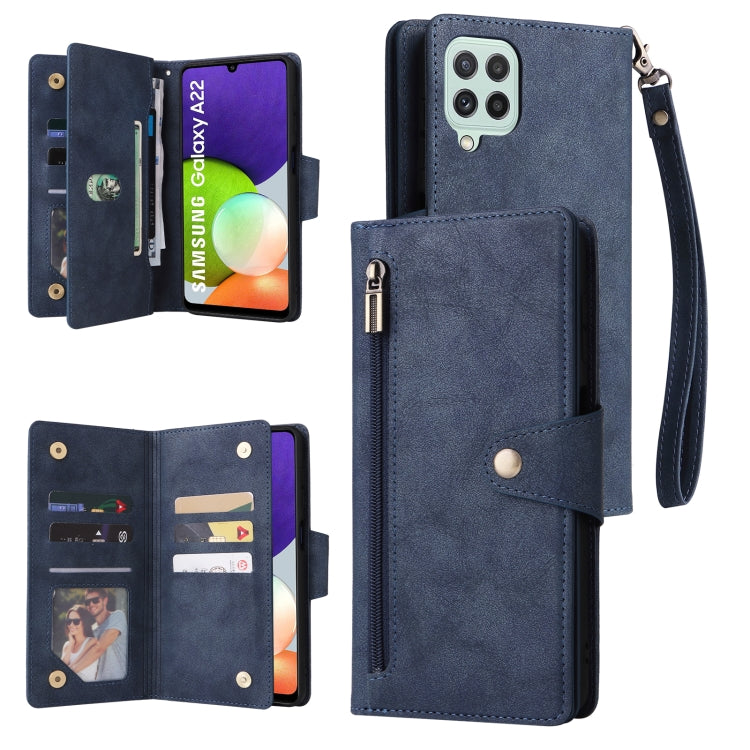Rivet Buckle 9 Cards Three Fold Leather Phone Case, For Samsung Galaxy A20, For Samsung Galaxy A20E, For Samsung Galaxy A20S, For Samsung Galaxy A21 EU Version, For Samsung Galaxy A21S, For Samsung Galaxy A22 4G, For Samsung Galaxy A22 5G              ...