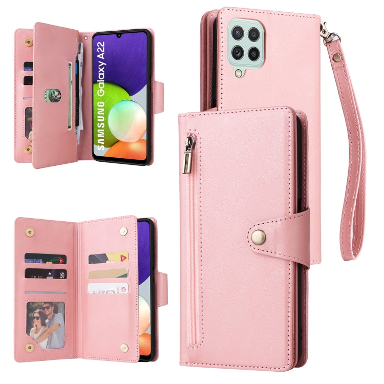 Rivet Buckle 9 Cards Three Fold Leather Phone Case, For Samsung Galaxy A20, For Samsung Galaxy A20E, For Samsung Galaxy A20S, For Samsung Galaxy A21 EU Version, For Samsung Galaxy A21S, For Samsung Galaxy A22 4G, For Samsung Galaxy A22 5G              ...