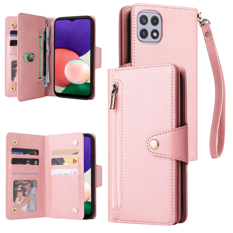 Rivet Buckle 9 Cards Three Fold Leather Phone Case, For Samsung Galaxy A20, For Samsung Galaxy A20E, For Samsung Galaxy A20S, For Samsung Galaxy A21 EU Version, For Samsung Galaxy A21S, For Samsung Galaxy A22 4G, For Samsung Galaxy A22 5G              ...