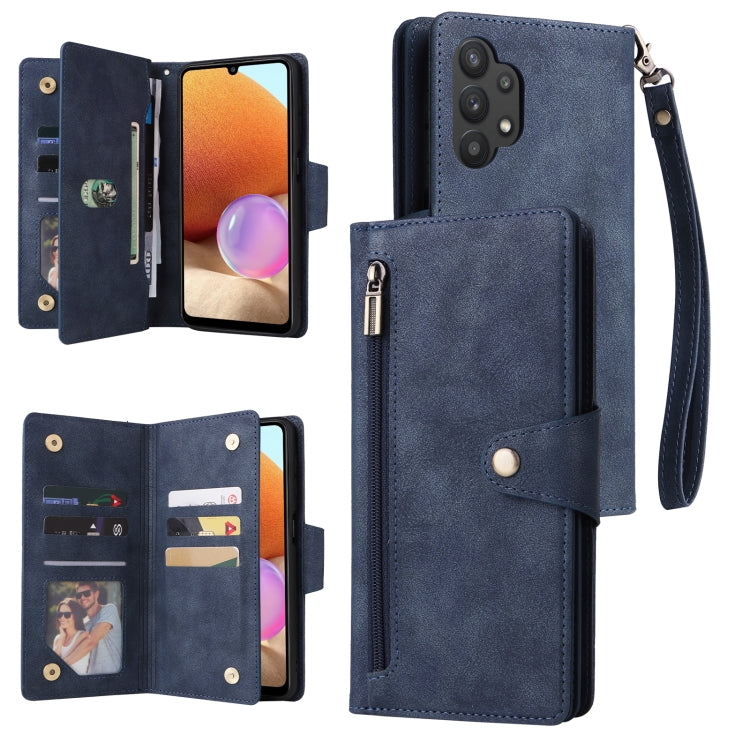 Rivet Buckle 9 Cards Three Fold Leather Phone Case, For Samsung Galaxy A20, For Samsung Galaxy A20E, For Samsung Galaxy A20S, For Samsung Galaxy A21 EU Version, For Samsung Galaxy A21S, For Samsung Galaxy A22 4G, For Samsung Galaxy A22 5G              ...