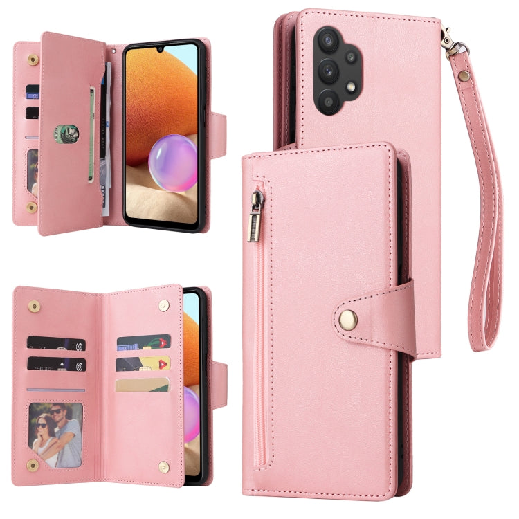 Rivet Buckle 9 Cards Three Fold Leather Phone Case, For Samsung Galaxy A20, For Samsung Galaxy A20E, For Samsung Galaxy A20S, For Samsung Galaxy A21 EU Version, For Samsung Galaxy A21S, For Samsung Galaxy A22 4G, For Samsung Galaxy A22 5G              ...