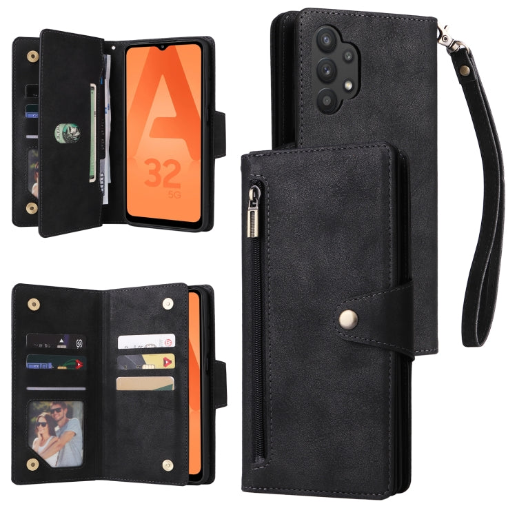 Rivet Buckle 9 Cards Three Fold Leather Phone Case, For Samsung Galaxy A20, For Samsung Galaxy A20E, For Samsung Galaxy A20S, For Samsung Galaxy A21 EU Version, For Samsung Galaxy A21S, For Samsung Galaxy A22 4G, For Samsung Galaxy A22 5G              ...